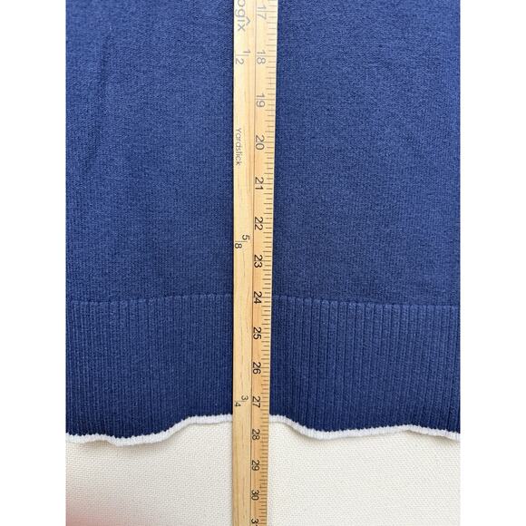 Ann Taylor Women's Sz XXL Sweater Tunic Navy Blue Boat Neckline White Trim - Picture 11 of 13